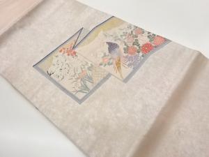 屏風に雉・花々模様織出し名古屋帯
